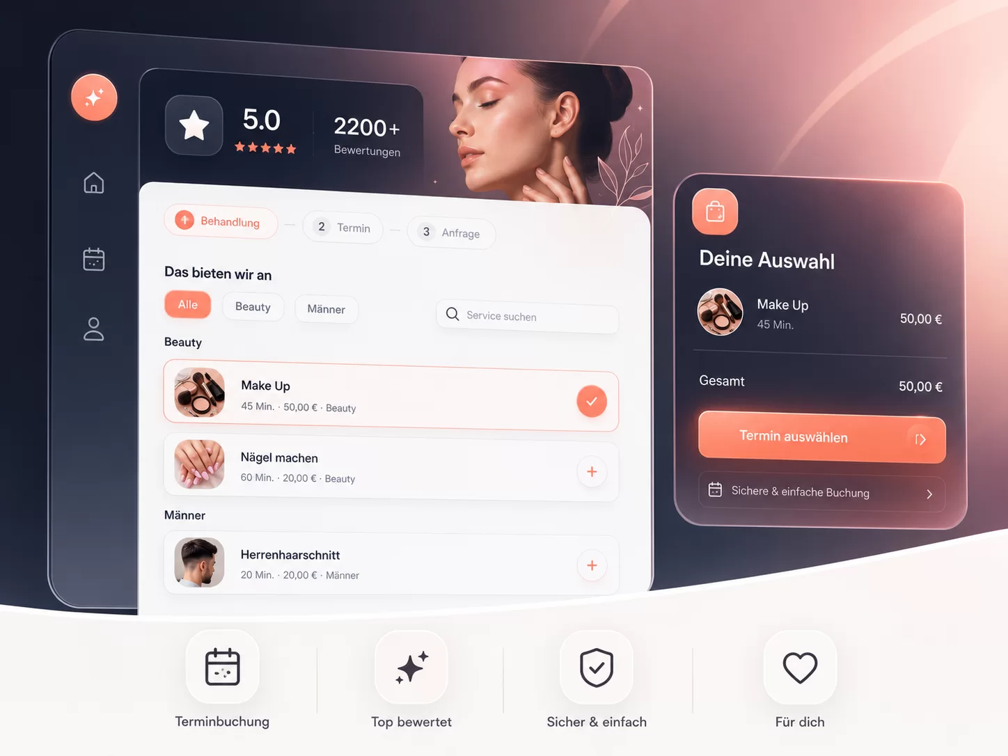 Screenshot einer Beauty Booking App als Referenzprojekt von Henscke24