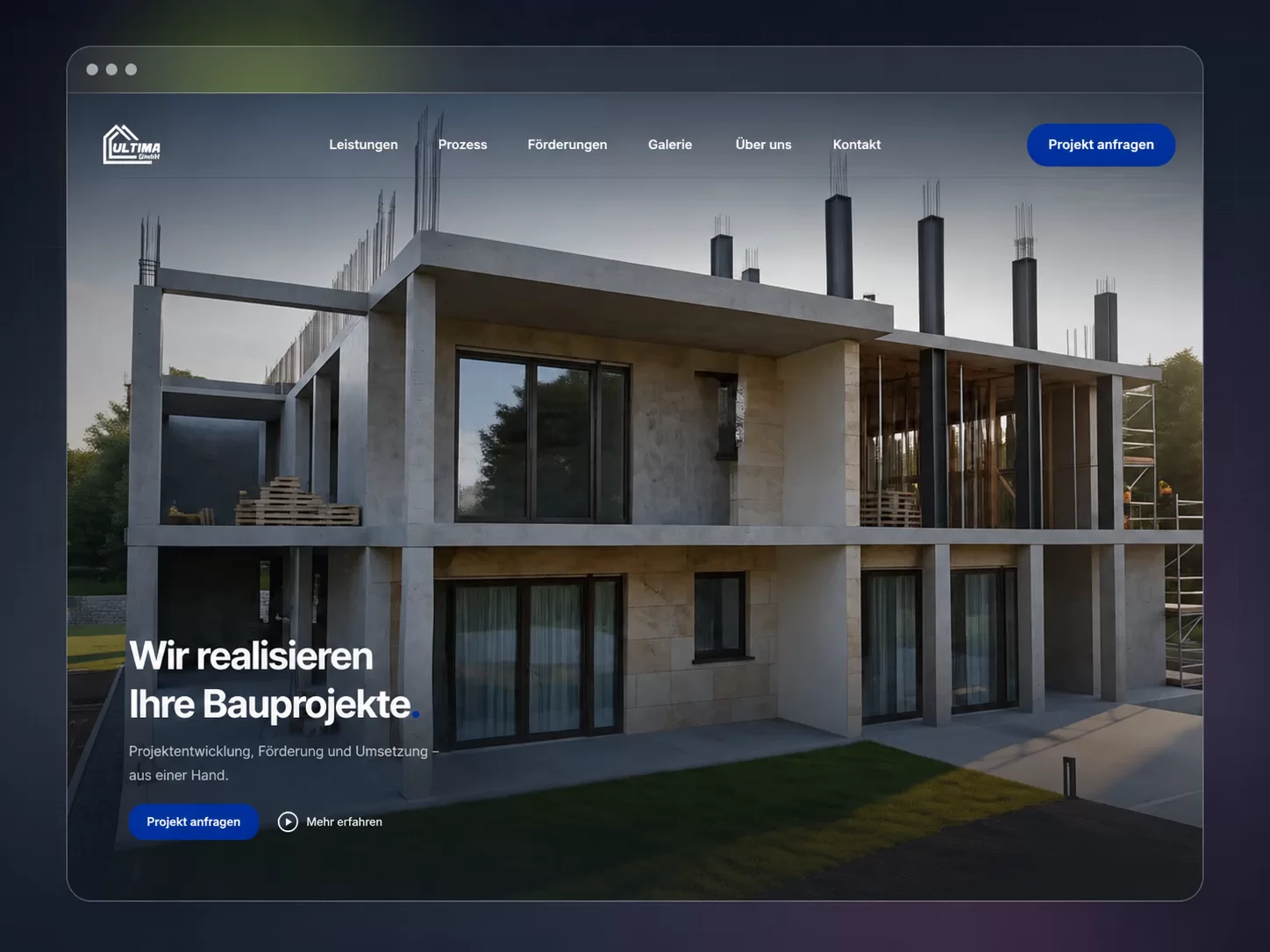 Screenshot der Ultima Bau Website als Referenzprojekt von Henscke24